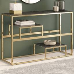 Berkfield Home Console Table Gold Stainless Steel & Tempered Glass - thumbnail 2