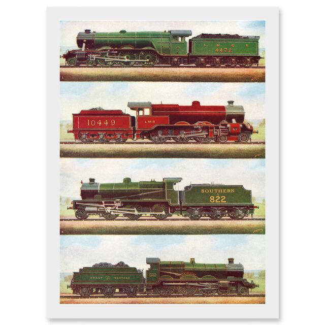 Artery8 Train Steam Engine Railway Locomotive A4 Artwork Framed Wall Art Print in White - image 1