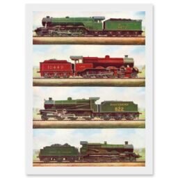 Artery8 Train Steam Engine Railway Locomotive A4 Artwork Framed Wall Art Print in White - thumbnail 1