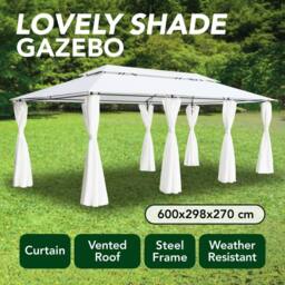 Berkfield Home Gazebo with Curtains 600x298x270 cm White 180g/m ² - Size: 600 x 298 x 270 cm - thumbnail 8
