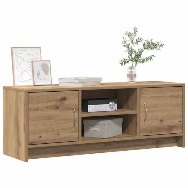 Berkfield Home TV Cabinet Artisan Oak 102x30x37.5 cm Engineered Wood in Brown - image 1
