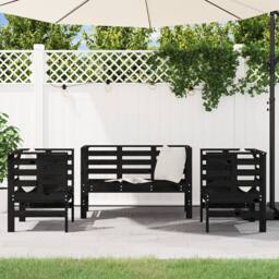 Berkfield Home Beautiful 3 Piece Garden Lounge Set Black Solid Wood Pine