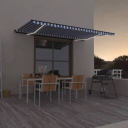 Berkfield Home Manual Retractable Awning with LED 500x350 cm Blue & White - thumbnail 2