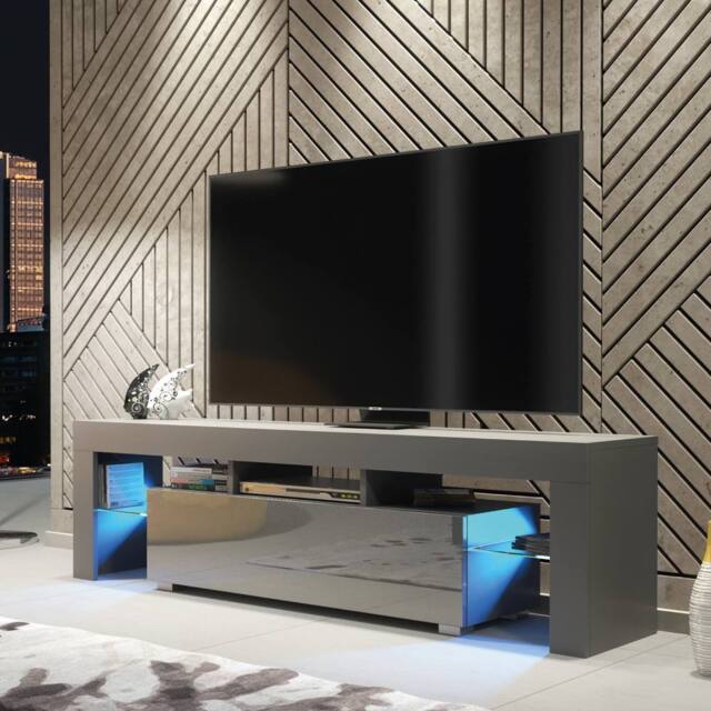Mex Furniture LTD TV Unit with LED Lighting & Gloss Doors / 160cm in Dark Grey - image 1