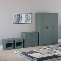 Home Discount Riano 4Pc Bedroom Set 4 Drawer Chest 3 Door Wardrobe Storage Furniture in Green