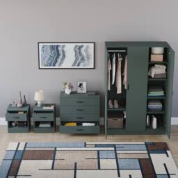 Home Discount Riano 4Pc Bedroom Set 4 Drawer Chest 3 Door Wardrobe Storage Furniture in Green - thumbnail 3