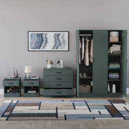 Home Discount Riano 4Pc Bedroom Set 4 Drawer Chest 3 Door Wardrobe Storage Furniture in Green - thumbnail 2