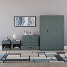Home Discount Riano 4Pc Bedroom Set 4 Drawer Chest 3 Door Wardrobe Storage Furniture in Green - thumbnail 4