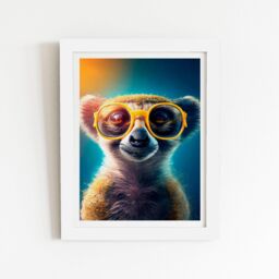 "Warren Reed - Designer Meerkat With Glasses Splashart Framed Art Print in White - Size: W16"" x H24""" - thumbnail 1
