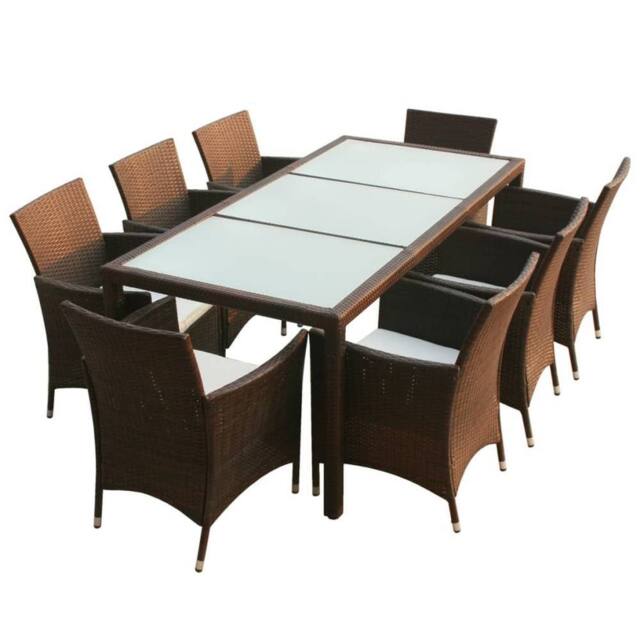 Berkfield Home 9 Piece Outdoor Dining Set with Cushions Poly Rattan Brown - image 1