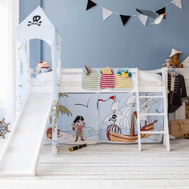 Nöa and Nani Moro Cabin Bed Midsleeper with Slide & Pirate Pete Package in White - Size: Single - image 1