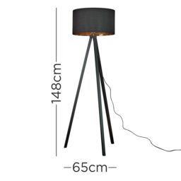 ValueLights Barbro Black Wood Tripod Floor Lamp with Black Gold Shade & LED Bulb - thumbnail 4