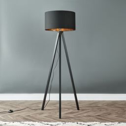 ValueLights Barbro Black Wood Tripod Floor Lamp with Black Gold Shade & LED Bulb - thumbnail 2