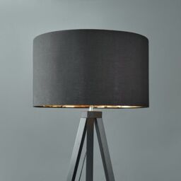 ValueLights Barbro Black Wood Tripod Floor Lamp with Black Gold Shade & LED Bulb - thumbnail 3