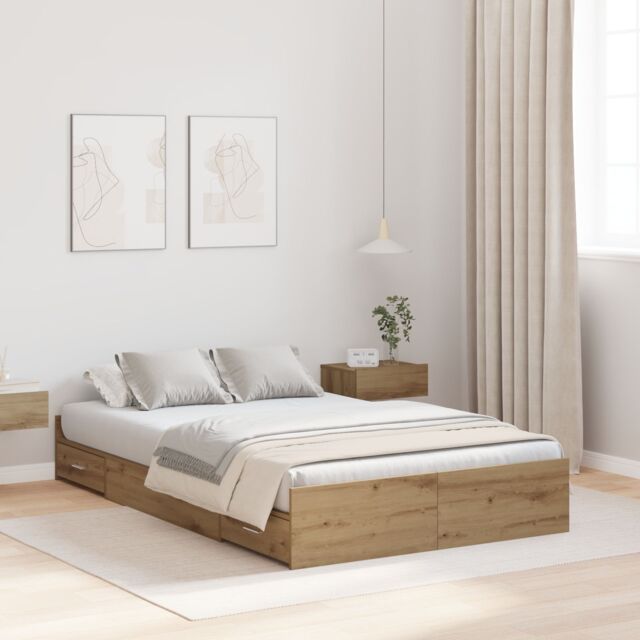 Berkfield Home Storage Bed Frame with Drawer Artisan oak 120 x 200 cm Melamine in Brown - image 1