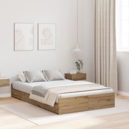 Berkfield Home Storage Bed Frame with Drawer Artisan oak 120 x 200 cm Melamine in Brown - thumbnail 1