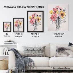 "Artery8 Abstract Flower Bouquet Pastel Yellow Pink Floral Wall Art Print - Size: W24"" x H32""" - thumbnail 3