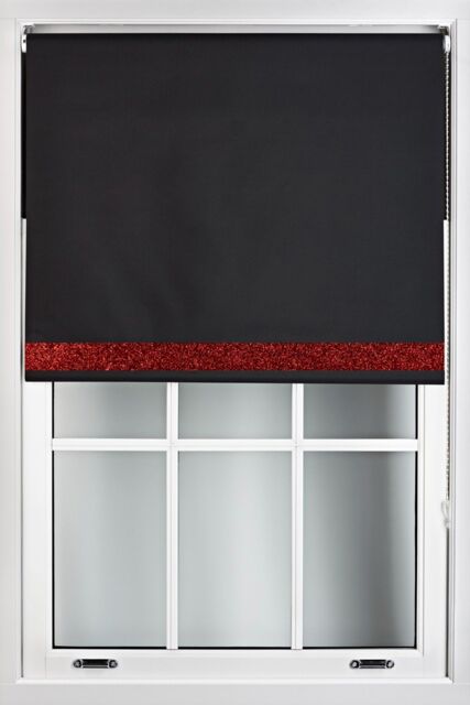 Furnished Black Blackout Fabric with Red Glitter Accent - Trimmable Roller Blind - Size: 115 cm width x 165 cm drop - image 1
