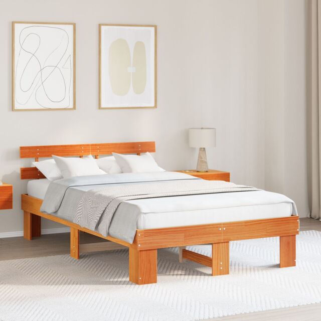 Berkfield Home Bed Frame with Headboard Wax Brown 120x200 cm Solid Wood Pine - image 1