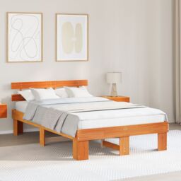 Berkfield Home Bed Frame with Headboard Wax Brown 120x200 cm Solid Wood Pine - thumbnail 1