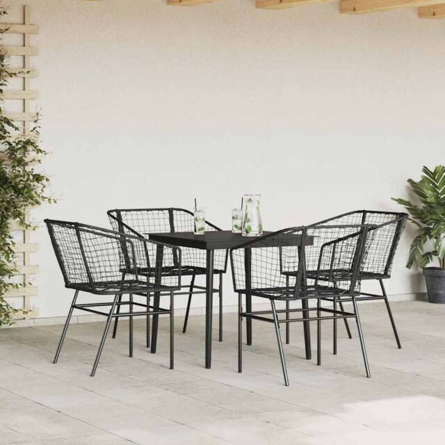 Berkfield Home Beautiful 5 Piece Garden Dining Set Black Poly Rattan Glass - image 1