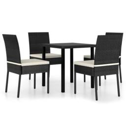 Berkfield Home Durable 5 Piece Outdoor Dining Set with Cushions Poly Rattan Black - thumbnail 3