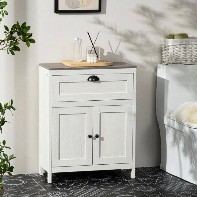 Kleankin Bathroom Floor Standing Cabinet Storage Organizer Drawer Double Door in White - image 1