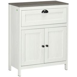 Kleankin Bathroom Floor Standing Cabinet Storage Organizer Drawer Double Door in White - thumbnail 2