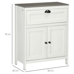 Kleankin Bathroom Floor Standing Cabinet Storage Organizer Drawer Double Door in White - thumbnail 3