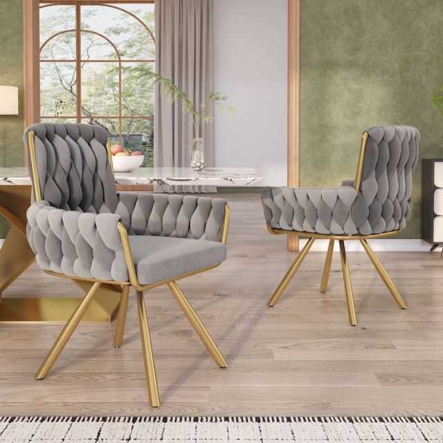 AKA Set of 2 Velvet Dining Chair Armchair Leisure Swivel Chair in Grey - image 1