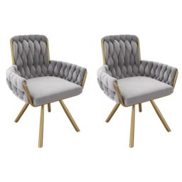 AKA Set of 2 Velvet Dining Chair Armchair Leisure Swivel Chair in Grey - thumbnail 2