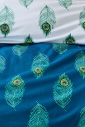 Their Nibs 'Peacock Feather' Cotton Reversible Duvet Cover Set in Teal - Size: Single - thumbnail 5