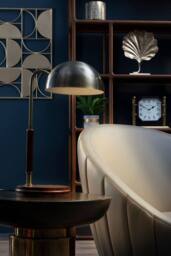 Orsina Wooden Base Antique Brass Finish Task Lamp, Linear Tube Design Bedside Table Light, Sleek Lamp On A Table in Gold - thumbnail 2