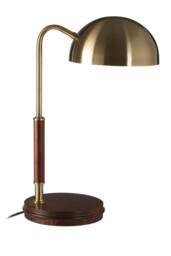 Orsina Wooden Base Antique Brass Finish Task Lamp, Linear Tube Design Bedside Table Light, Sleek Lamp On A Table in Gold - thumbnail 1