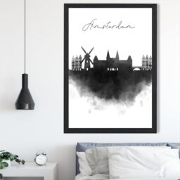 ARTZE Amsterdam Watercolour Skyline City Framed Print SIZE: A3 with Black Frame - Size: A4 - thumbnail 2