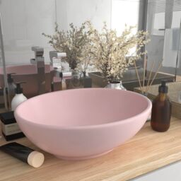 Berkfield Home Luxury Basin Oval-shaped Matt Pink 40x33 cm Ceramic