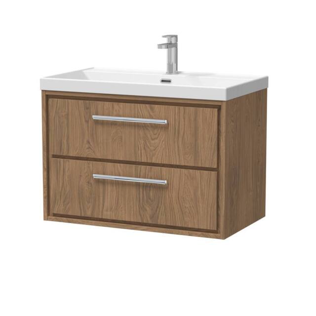 Balterley Longnor 2 Drawer Wall Hung Vanity Basin Unit, Antique Oak, 800mm in Brown - image 1