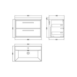 Balterley Longnor 2 Drawer Wall Hung Vanity Basin Unit, Antique Oak, 800mm in Brown - thumbnail 2