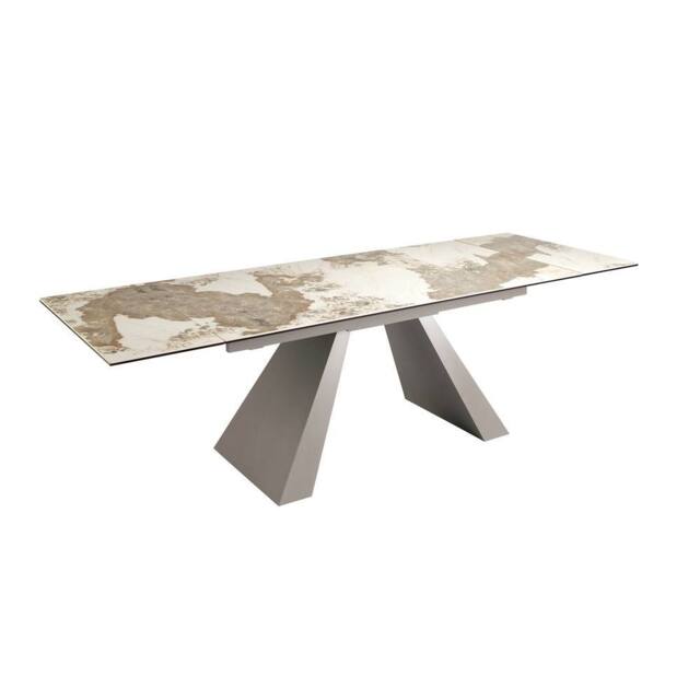 Angel Cerda Rectangular Extendable Dining Table, Porcelain Marble, Taupe Steel - image 1