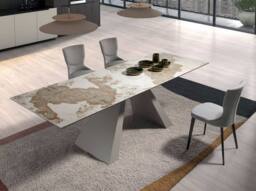 Angel Cerda Rectangular Extendable Dining Table, Porcelain Marble, Taupe Steel - thumbnail 4