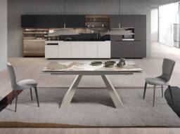 Angel Cerda Rectangular Extendable Dining Table, Porcelain Marble, Taupe Steel - thumbnail 3