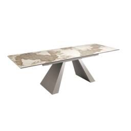 Angel Cerda Rectangular Extendable Dining Table, Porcelain Marble, Taupe Steel