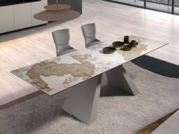 Angel Cerda Rectangular Extendable Dining Table, Porcelain Marble, Taupe Steel - thumbnail 5