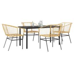 Berkfield Home Beautiful 5 Piece Garden Dining Set Brown Poly Rattan Glass - thumbnail 2