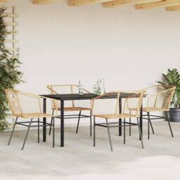 Berkfield Home Beautiful 5 Piece Garden Dining Set Brown Poly Rattan Glass - thumbnail 1