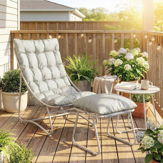 OUTSUNNY 3 Piece Bistro Set, Outdoor Table & Chair Set with Footstool in Light Grey - image 1