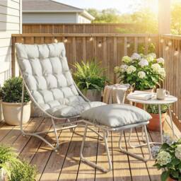 OUTSUNNY 3 Piece Bistro Set, Outdoor Table & Chair Set with Footstool in Light Grey