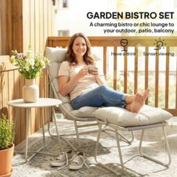 OUTSUNNY 3 Piece Bistro Set, Outdoor Table & Chair Set with Footstool in Light Grey - thumbnail 4