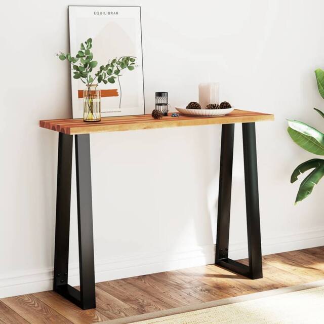 Berkfield Home Console Table with Live Edge 110x35x80 cm Solid Wood Acacia in Brown - Size: 110 x 35 x 80 cm