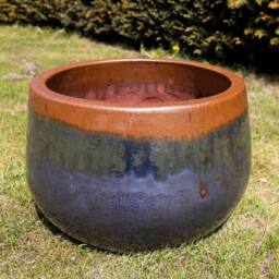 Primrose Terracotta Tall Round Honey Pot Style Planter In Grey & Blue 42cm in Dark Blue - thumbnail 4